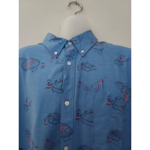 HUK Men's Fishing Shirt 2XL Short Sleeve Button Down Americookin Kona Blue - Picture 4 of 13